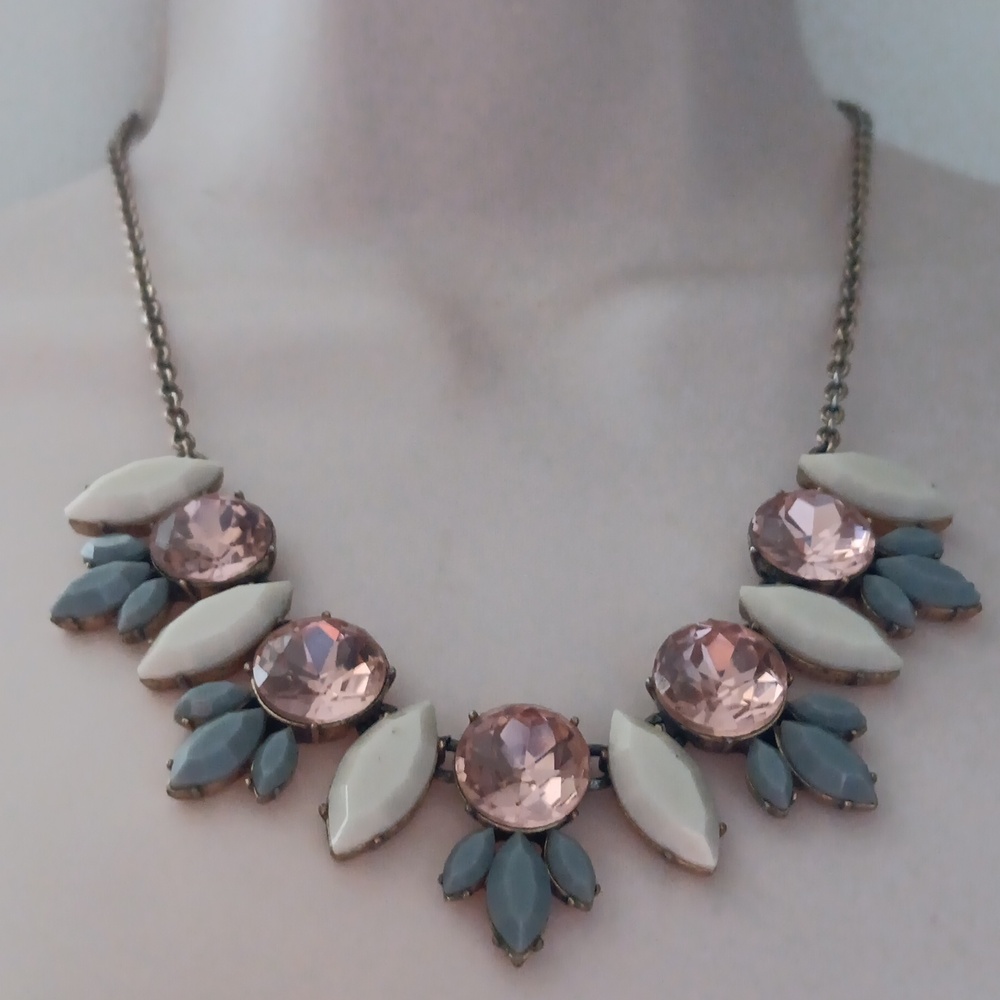 J. CREW Necklace Statement Bib Rhinestones Gold & Silver Tone Adjustable Chain